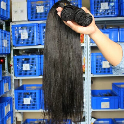 

Brazilian Permed Light Yaki Straight Human Hair Extension 100 Remy Hair Weave Bundles Natural 3 Pcs