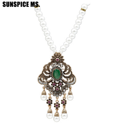 

Elegent Turkish Women Long Dangle Pendant Flower Necklace Antique Gold Color Bead Strand Jewelry Indian Bohemia Banquet Bijoux