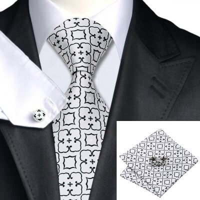 

N-0535 Vogue Men Silk Tie Set Gray Novelty Necktie Handkerchief Cufflinks Set Ties For Men Formal Wedding Business wholesale