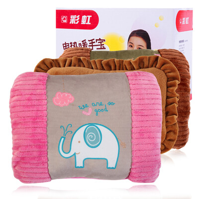 

Rainbow electric heating hand warmer thick flannel removable&washable zipper plug gloves charging hot water bottle electric heating treasure 329 random color