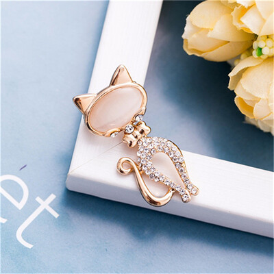 

Fashion Opal Cat Brooch Pin Active Body Gold Color Animal Jewelry Broches Brooches Wedding Lapel Scarf Pins Bijuterias Femininos