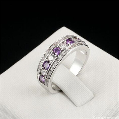 

Fashion Cocktail Party Women Rings Purple CZ Diamond Crystals Bijoux Cubic Zirconia Ring Jewelry Chirstmas Gift White Gold Plated