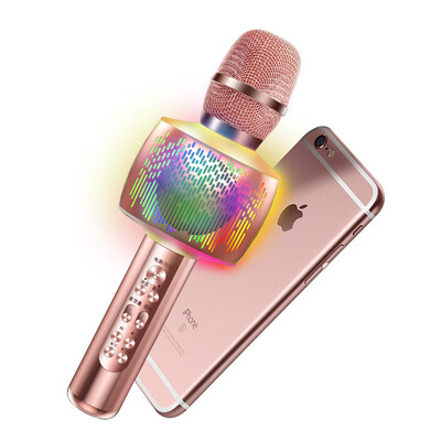 

EARISE H9 Mobile Microphone Wireless Bluetooth National K song Po condenser microphone Sing it Anchor Dedicated Cool breathing light Rose Gold