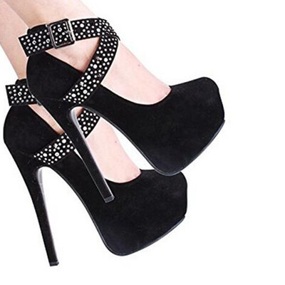 

2018 fashion high hee Rhinestonel cingulate waterproof pump plus size party wedding women shoes