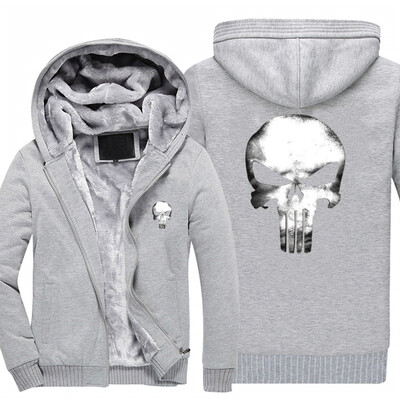 

New Winter Warm Hoodies Anime skull PUNISHER skull Hooded Coat Thick Zipper men cardigan Jacket Sweatshirt USA Size