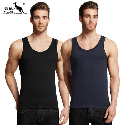 

Kangaroo DaiShu 2 pieces mens vest mens cotton casual sports tide mens vest bottoming shirt black sapphire blue