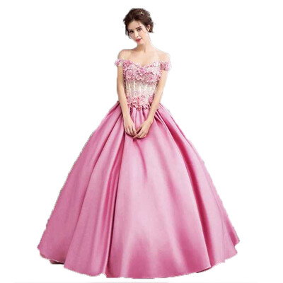 

Spring Summer Colorful Applique Flower Ball Gown Wedding Bridal