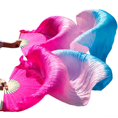 

1 Pair Dance Fans Bamboo Ribs Natural Silk Stage Performance Props Dye Fans Women Belly Dance Silk Fans RosePinkTurquoise