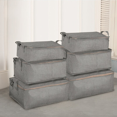 

HomePower imitation cotton&linen extra large quilt blanket cotton storage bag finishing cabinet bed bottom home clothes washable storage bag 6 sets of gray