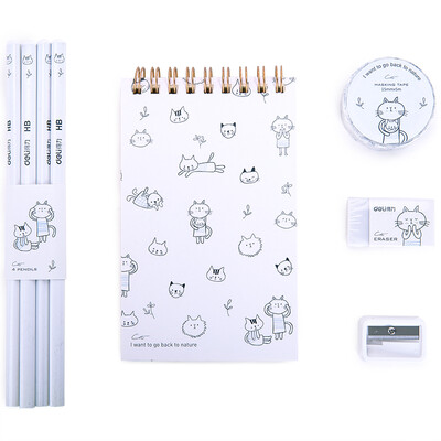 

Deli deli A6 small fresh zipper bag coil hand book 8 piece set Ying Bai Bai 68884A