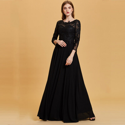 

CAZDZY Bateau Neck Long Sleeves Lace Appliques Evening Dress