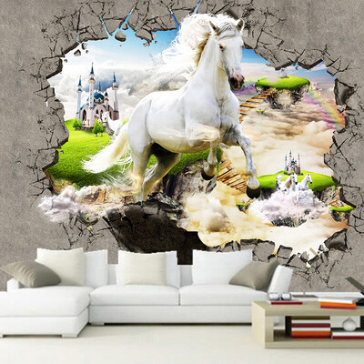 

3D Wallpaper Custom Photo Non-woven Mural Wall Papers Home Decor 3D Stereo Horse Broken Wall Living Room Bedroom Modern Painting