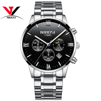 

NIBOSI Famous Brand Watches Men Leather Band Fashion Luxury Full Steel Clock Quartz Wristwatch Male Watch Relogio Masculino Casual