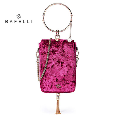 

BAFELLI сплит кожаный мешок плеча металлический кисточки bolsos mujer роза красное кольцо сумочка розовое золото minaudiere женщины мешки посыльного