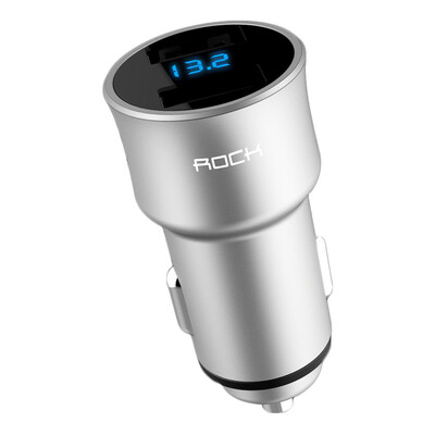 

ROCK H2 Dual USB Автомобильное зарядное устройство Цифровой светодиодный дисплей 5V 3.4A Алюминиевый сплав Быстрое зарядное напряжение Мониторинг для iPhone Samsung