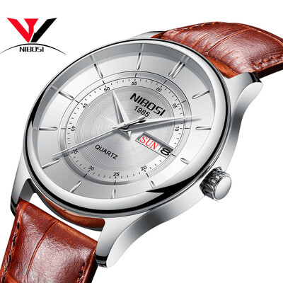 

Relogio Masculino NIBOSI Mens Watches Top Luxury Watch Waterproof Fashion Sport Genuine Leather Erkek Kol Saat Mens Wristwatch