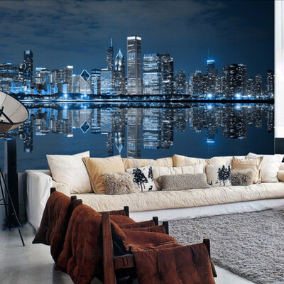 

Custom Mural European City Building Living Room TV Sofa Background Wallpaper Black And White New York Night 3D Photo Wallpaper