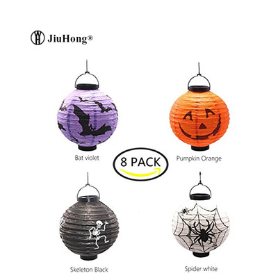 

8 pieces/lot, Jack-O, Bats,Skeleton,Spiders atmosphere lamps Halloween Decorations Foldable Hanging Paper Lanterns with LED Light