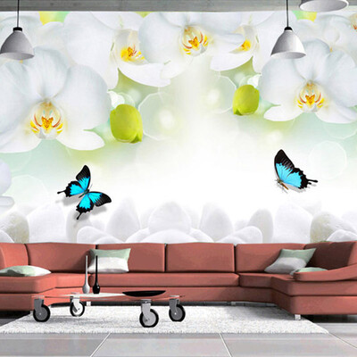 

Современные простые белые цветы Butterfly Photo Wallpaper 3D Wall Mural Гостиная Телевизор Диван-фон Стена Картина Классическая роспись 3 D