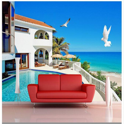 

Custom 3d mural Mediterranean scenery TV background wall wallpaper 3D sea view mural landscape wallpaper