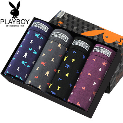 

Playboy Mens Underwear Mens Boxer Briefs Mens Ice Silk Boxer Trousers Waist Print Sports Gift Box