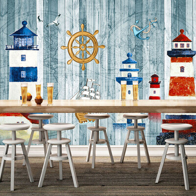 

3D Mural Custom Wallpaper Cartoon-themed Navigation Sailboat Sea Tower Wall Large Mural Paper For Kids Childrens Room Backdrop