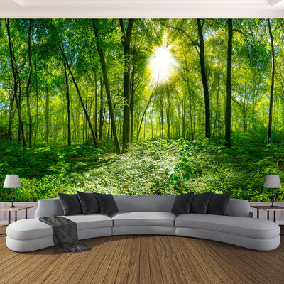 

Custom 3D Photo Wallpaper 3D Stereoscopic Space Green Forest Trees Nature Landscape Large Mural Wallpaper For Living Room Modern
