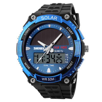 

Mens Dual Display Sport Watch Solar Power Waterproof Electronic Watch