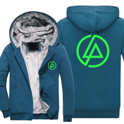 

2018 New Unisex Linkin Park Bottom white - fluorescent color at night Luminous Zipper Jacket Thicken Hoodie Coat Casual Winter Clo