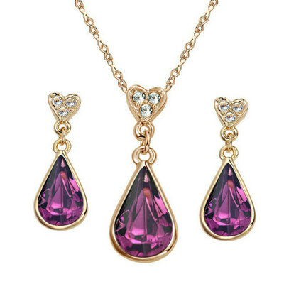 

Yoursfs® 18K Rose Gold Plated Colorful Raindrop Crystal Necklace and Earring Jewelry Используйте синие австрийские хрустальные свадебные наборы