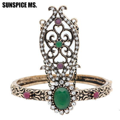 

New Ethnic Turkish Women Flower Solid Vintage Bangle Cuff Antique Gold Silver Color Arabia Dance Bracelet Indian Wedding Jewelry