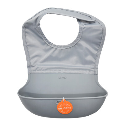 

Ou Xiu OXO silicone bib splash suit baby eat bib rice pocket baby saliva towel childrens gowns waterproof water pocket kids eat anti-dress gray