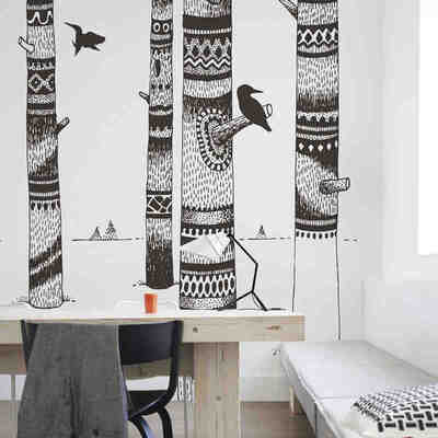 

3D photo wallpaper 3D mural bedroom living room sofa TV background wall wallpaper black&white woodpecker wallpaper mural