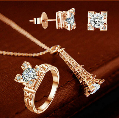 

Yoursfs® 18k rose позолоченные классической эйфелевой башни и серьги и кольцо украшения использование ожерелье австрийского кристалл люкс для набора