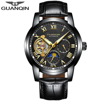 

GUANQIN Мужские часы топ брендов бизнес-часы Tourbillon автоматические механические часы случайный кожаный ремешок
