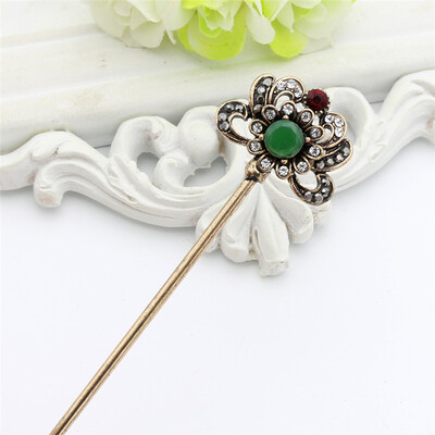 

Урожай Турецкие женщины Цветочные палочки для волос Застежка Mellow Resin Jewelry Retro Gold Color India Hairwear Arabia Bride Bun