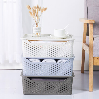 

Longshida LONGSTAR plastic storage basket storage basket with cover imitation woven desktop storage basket storage basket medium mixed color 3 Pack LJ-13003