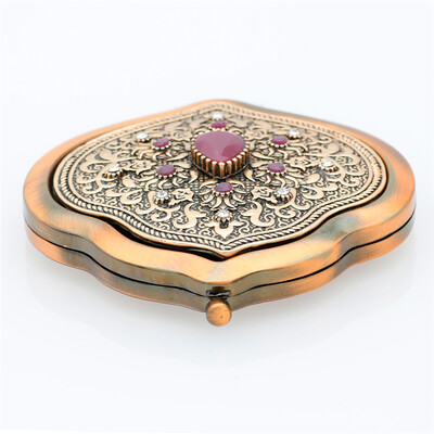 

New Ethnic Body Jewelry Turkish Women Retro Crystal Flowers Metal Portable Mirror Comb Set Makeup Mirror Vintage Cosmetic Mirror