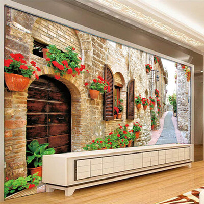 

Пользовательские обои 3D Mural для стены Пасторальная городская дорога Старый дом с цветами Настенные обои Гостиная Телевизор Диван-фон