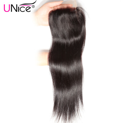 

UNICE HAIR Brazilian Straight Hair Closure Swiss Lace Size 4"x4" Virgin Hair Lace Closure 100 Human Hair Free Middle Three Part F