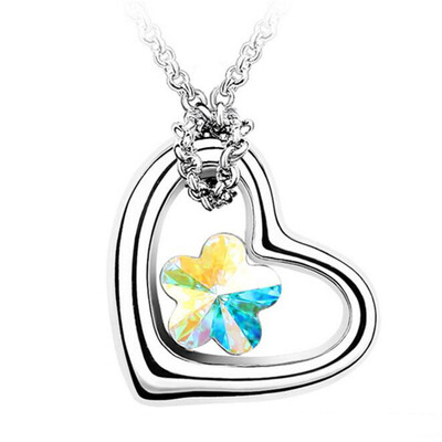 

Flower Necklace Crystal from Austrian High Quality Heart Pendants Necklace For Women Bijouterie Female Gift .112