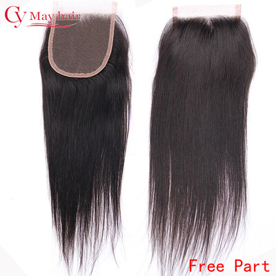 

Straight Brazilian Virgin Hair Lace Closure Bleached Knots 4"X4" Medium Brown Swiss Lace 130 Hand Tied 7A Human Hair Closure