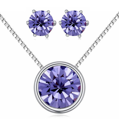 

Austrian Crystal Round Pendant Necklace Stud Earrings Set For Women Jewelry Set MotherS Gift