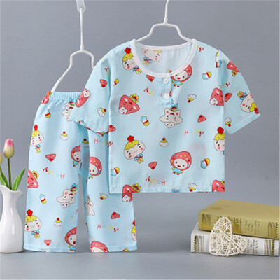 

2018 childrens cotton&silk suit new summer air conditioning suit boys&girls short sleeved pajamas baby home clothes