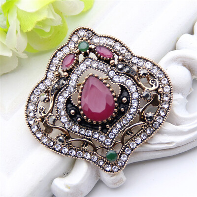 

Vintage Turkish Women Tulips Flower Brooch Rhinestone Jewelry Multicolor Resin Hollow Brooches Broches Ladies Party Hijab Pins
