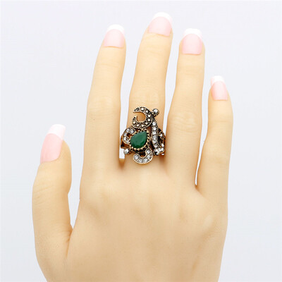 

Fashion Ethnic Women Flower Ring Antique Gold Color Resin Jewelry Turkish Bridal Finger Ring Indian Wedding Arab Vintage Bijoux