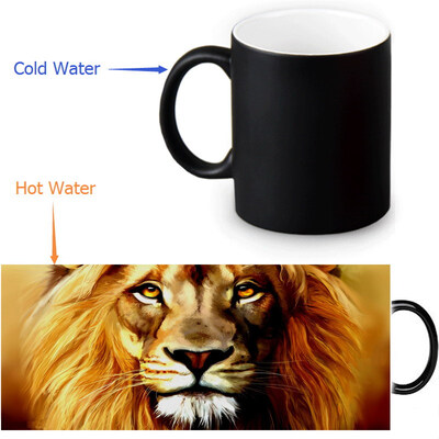 

Lion 350ml / 12oz Heat Reveal Mug Color Change Чашка кофе Чувствительные морфинг-кружки Волшебная чашка для чайных чашек