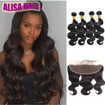 

Brazilian Body Wave Virgin Hair Bundles with 13x4 Lace Frontal Bundles Wet&Wavy Body Wave Lace Front Weaves 4 Bundles With Closure 5pc