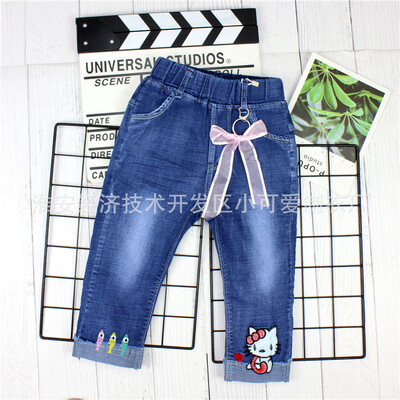 

2018 Summer Girl Cowboy Trumpet Pants Children Summer Cowboy Seven-Fringe Girls Seven-Fringe Pants