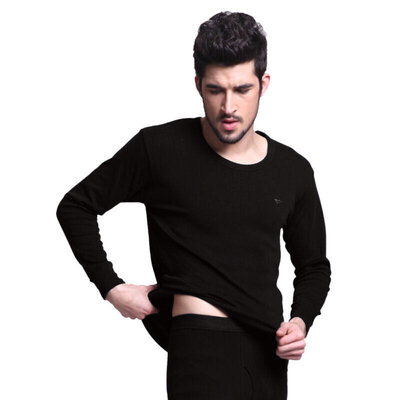 

Seven wolves Qiuyi Qiuku mens cotton thermal underwear cotton round neck thin section cotton sweater set 8001 black 3XL